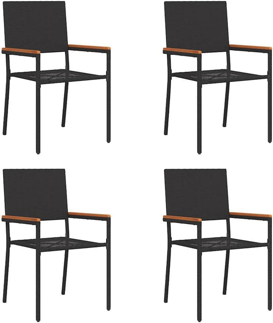 Tuinstoelen – Buitenstoel – Tuinmeubel – Terrasstoel – Stapelbare Tuinstoelen – Weerbestendig PE-Rattan – Massief Acaciahouten Armleuningen