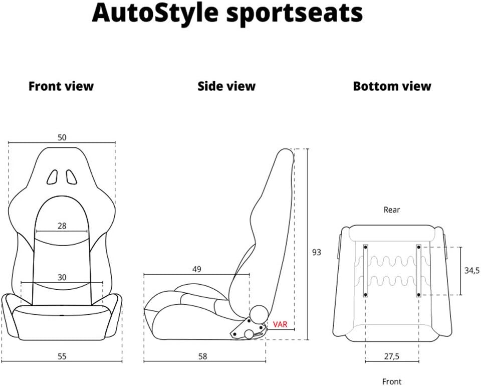AutoStyle Sportstoel 'Retro' - Zwart - Dubbelzijdig verstelbare rugleuning - incl. sledes