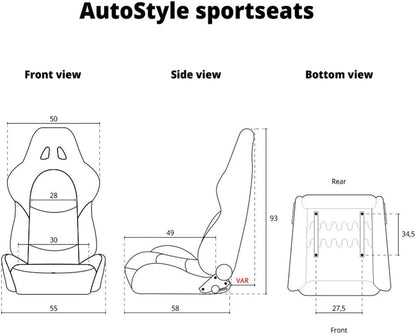AutoStyle Sportstoel 'Retro' - Zwart - Dubbelzijdig verstelbare rugleuning - incl. sledes