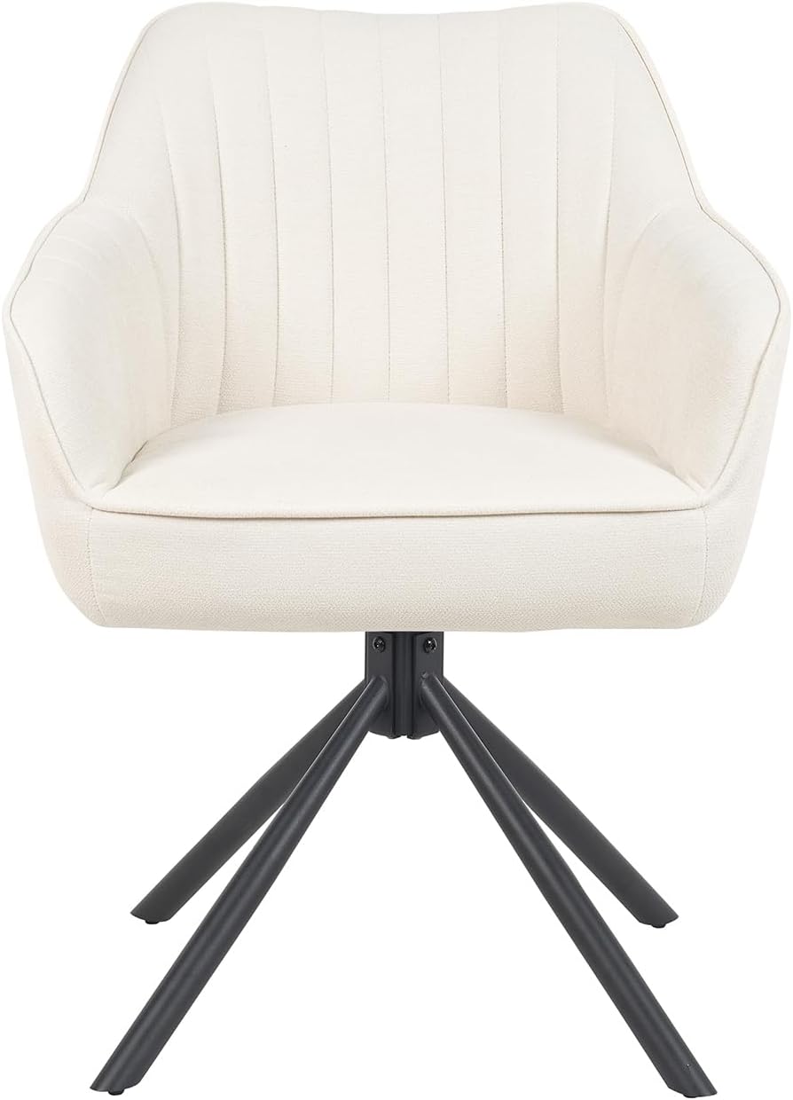 DUBI Möbel Dining Room Chairs Set of 2, 360° Swivel with Pocket Spring, High Seat Comfort, Load Capacity up to 150 kg, Fabric Cream, Robust Metal Cross Frame, Modern Design, Mika-Maya - QUORE