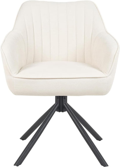 DUBI Möbel Dining Room Chairs Set of 2, 360° Swivel with Pocket Spring, High Seat Comfort, Load Capacity up to 150 kg, Fabric Cream, Robust Metal Cross Frame, Modern Design, Mika-Maya - QUORE
