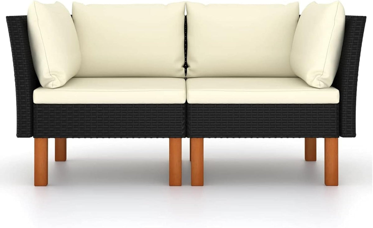 Corner Sofas, Pack of 2, Poly Rattan and Eucalyptus, Solid Wood, Small Sofa for Teenage Room, Sofa Bed, Permanent Sofa Bed, Living Room - QUORE