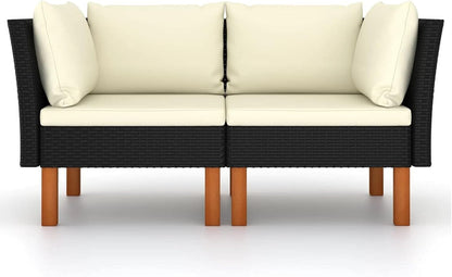 Corner Sofas, Pack of 2, Poly Rattan and Eucalyptus, Solid Wood, Small Sofa for Teenage Room, Sofa Bed, Permanent Sofa Bed, Living Room - QUORE