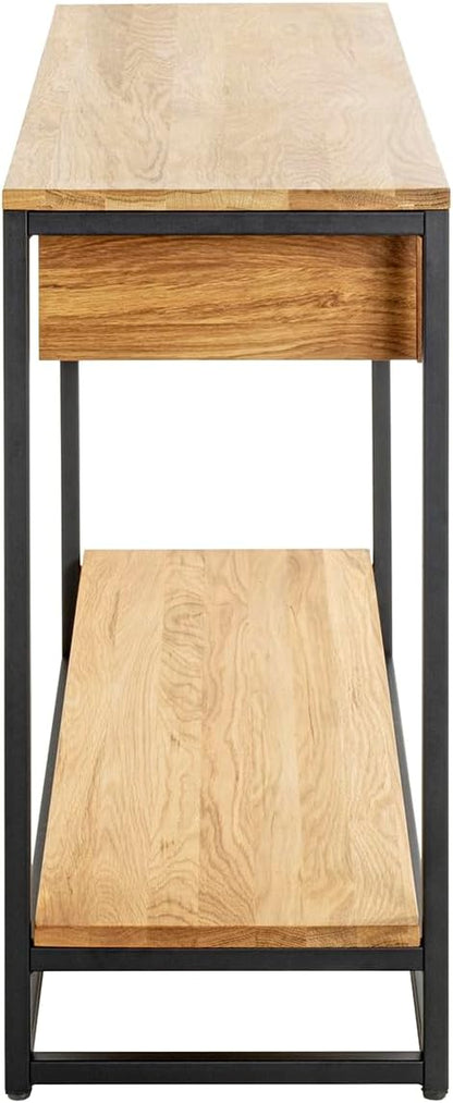 HAKU Console eiken, zwart, Massief hout, metaal - Maat: B 100 cm x H 75 cm x D 35 cm, Stijl: Modern