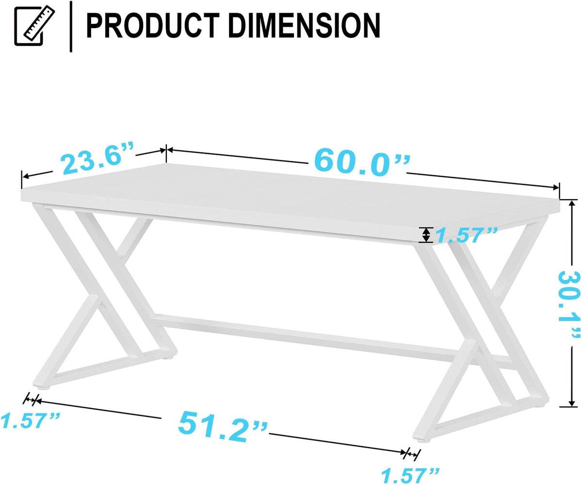 LVB Computer Tafel Lange Industriële Home Office Desk voor Student Grote Metalen Schrijven Studie Werk Desk Farmhouse Executive Gaming Computer Tafel voor Slaapkamer Woonkamer Wit