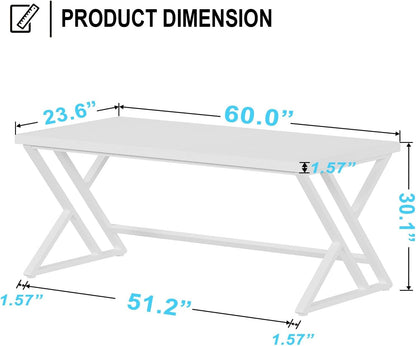 LVB Computer Tafel Lange Industriële Home Office Desk voor Student Grote Metalen Schrijven Studie Werk Desk Farmhouse Executive Gaming Computer Tafel voor Slaapkamer Woonkamer Wit