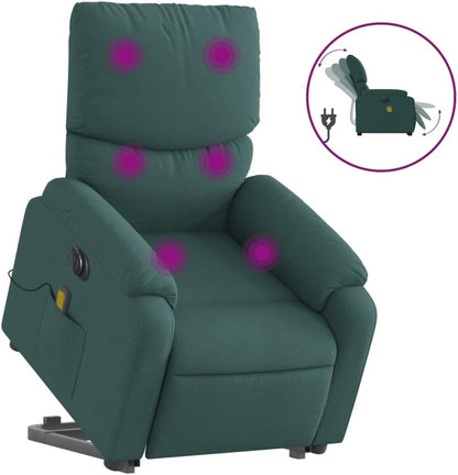 Elektrische Massagestoel – Sta-Op Stoel – Relaxstoel – TV Stoel – Elektrische Relaxstoel – 6-Punts Vibratiemassage – Elektrisch Verstelbare Rugleuning Tot 135° – Donkergroen Stof