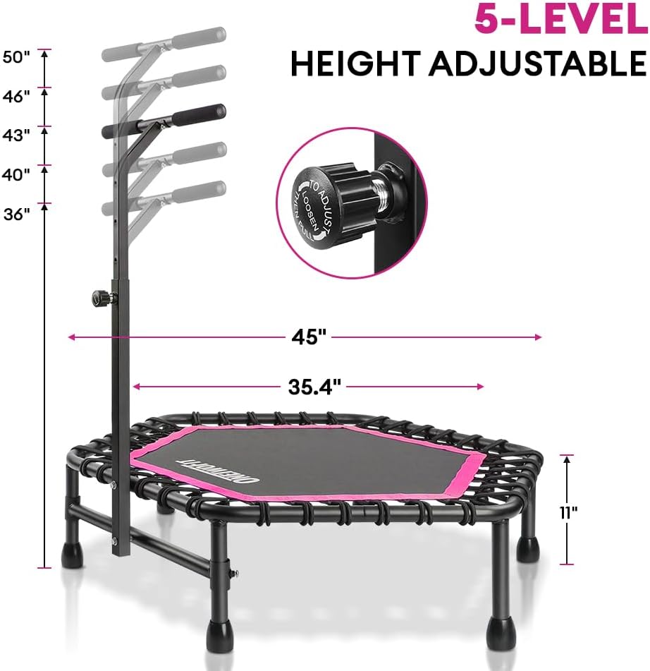 ONETWOFIT 42"/45" Rebounder Trampoline voor Volwassenen, Stille Mini Trampoline Indoor Oefening Fitness Trampoline Bungee Rebounder