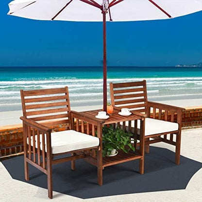 Generisch 70605OP-WH Tuinbank, acaciahout, polyester, spons, naturel, 165 x 65 x 88 cm