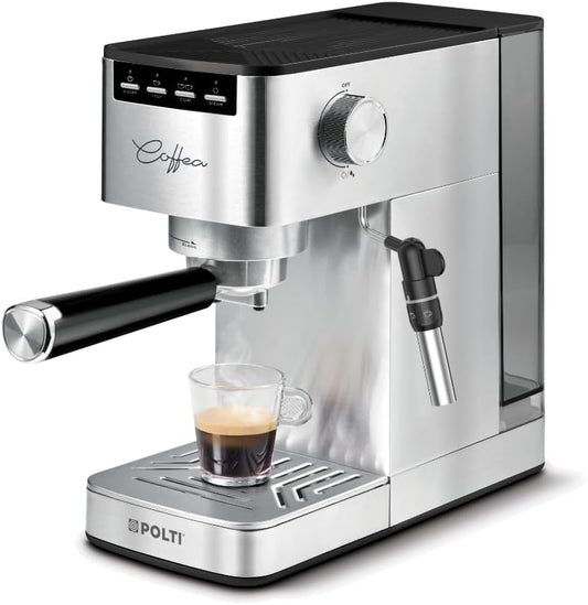 Polti Coffea P10S Handmatig koffiezetapparaat voor espresso en cappuccino, compatibel met gemalen koffie en E.S.E-pads, 44 mm, steamymilk voor het opschuimen van melk, afneembare tank van 1,3 l,