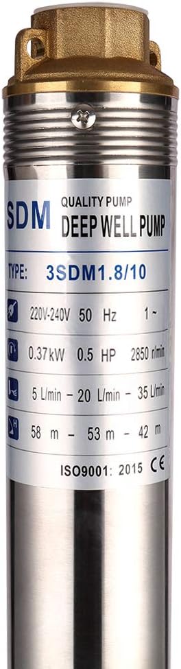 Roestvrijstalen Diepbronpomp – Dompelpomp – Tuinpomp – Waterpomp – Fonteinpomp – Compact 7,5 cm – Krachtig 250 W met 3300 l/u capaciteit