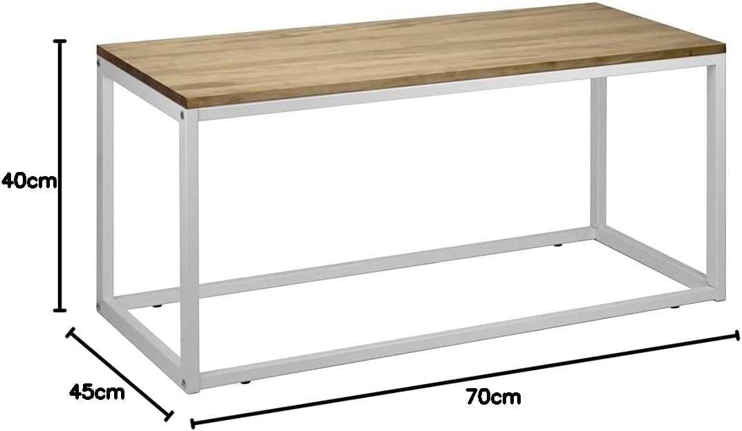Bijzettafel iCub industriële afmetingen 70 x 45 x 40 cm, wit, van massief grenenhout met stalen frame