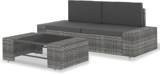3-Piece Garden Lounge Set Garden Furniture Sets Lounge-Garden Furniture Balcony Furniture Lounge Garden Furniture Set Poly Rattan Grey - QUORE