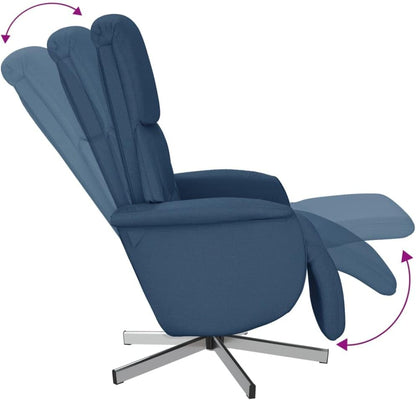 Relaxfauteuil – Verstelbare Fauteuil – Leunstoel – Luie Stoel – Draaifauteuil – Stof Blauw – Met Voetensteun – 360° Draaibaar