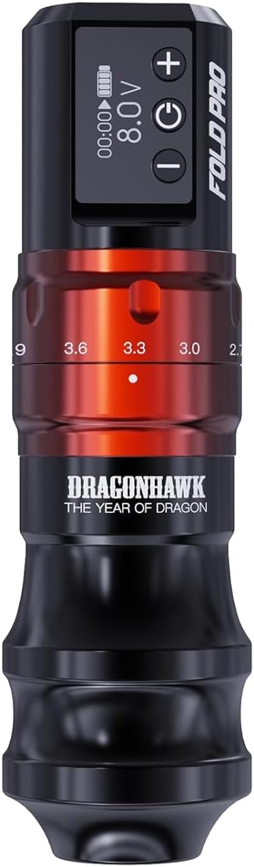 Dragonhawk Fold Pro Wireless Tattoo Maschine Pen Battery Tattoo Pen Rotary Pen Maschine with Battery Adjust Stroke Length 2.4 to 4.2mm Year of Dragon Edition (RED)