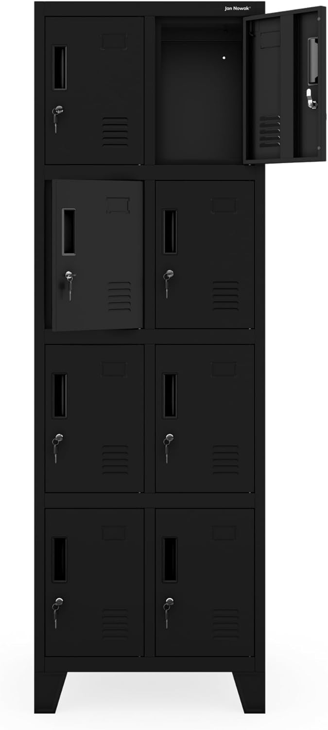 Jan Nowak metalen school locker met 8 afzonderlijke vakken afsluitbare spindkast voor school en kleedruimte met ventilatie etikethouders en sloten compacte lockerkast 172 x 56 x 45 cm - QUORE
