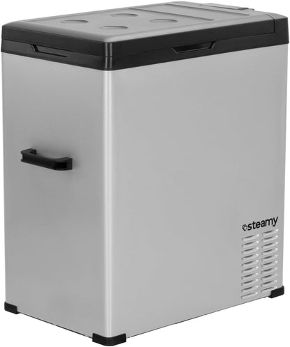 Steamy-E Single Zone 75, Elektrische Compressor Koelbox, 64 Liter, Zilver, 12V/230V, voor vriezen en koelen van -20 tot +20, ideaal voor op de camping