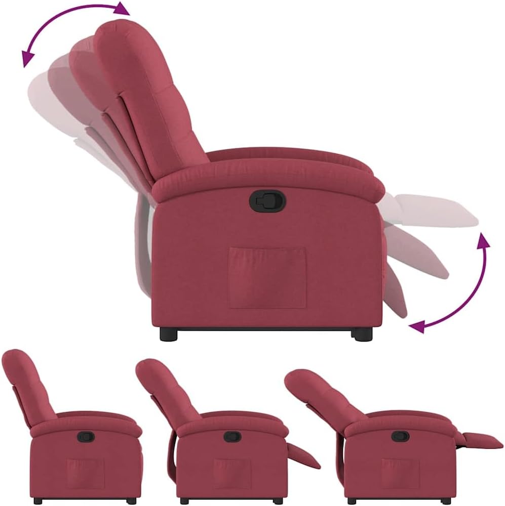 Relaxstoel Met Opstahulp – Electrische stoel – Tv-Stoel – Ligstoel – Relaxfauteuil – Wijnrood – Stofbekleding – Handmatige ligfunctie – Maximaal 135° verstelbaar