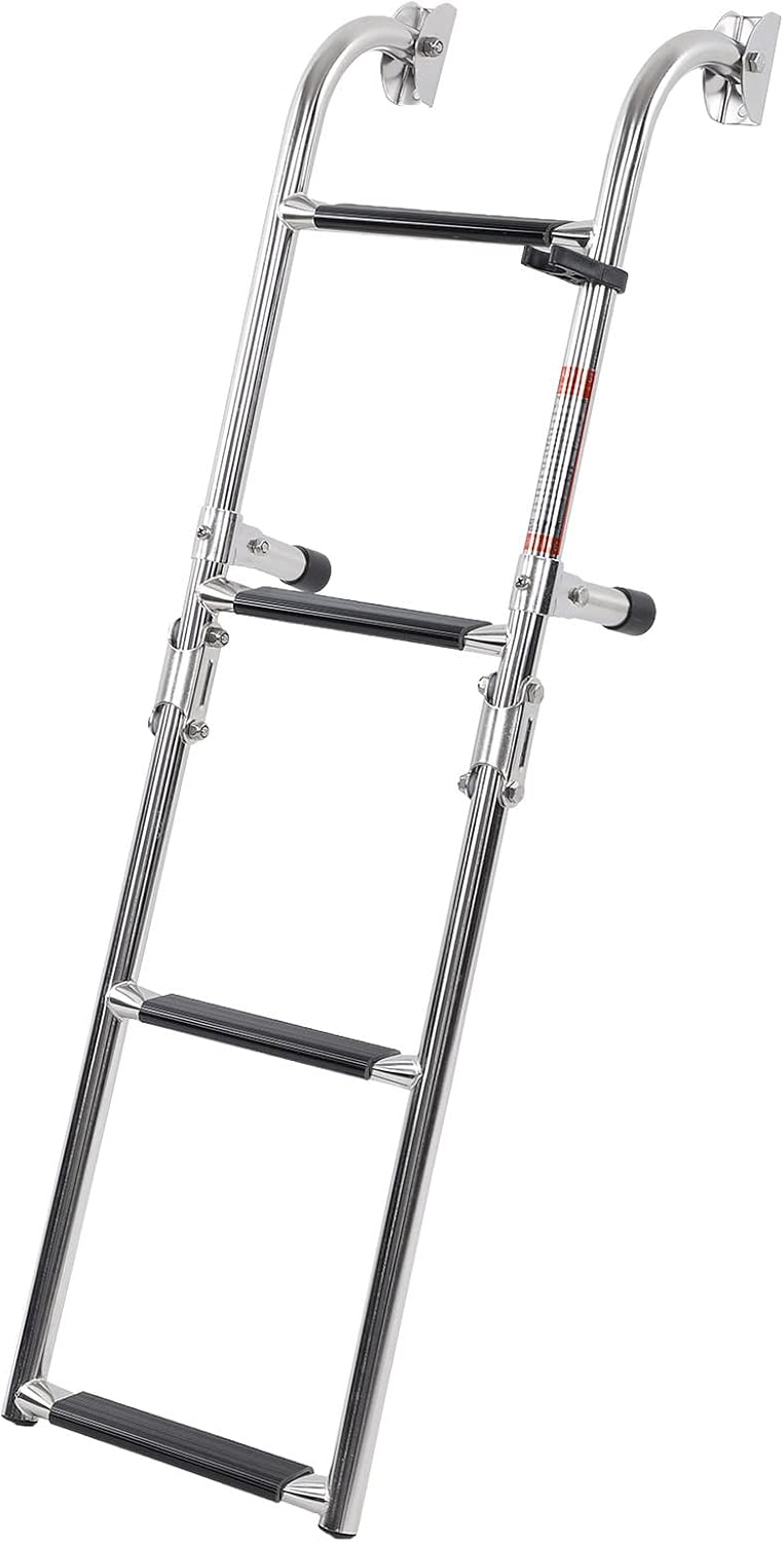 4 Stappen Ponton Bootladder, 316 Roestvrijstalen Vouwlaad Ladder, Brede Trap, Leuningen, Dok Ladder voor Zeepijpen, Jacht, Zwembad