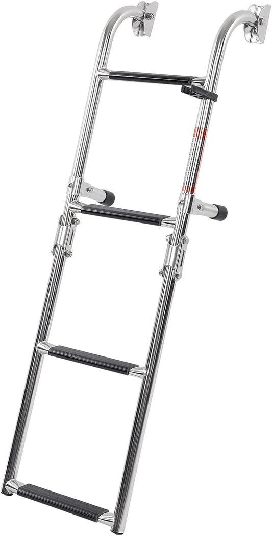 Bootladder met 4 treden, verwijderbare roestvrijstalen telescopische zwemtrap Vaste montage Opklapbare steigerladder Zwemplatform met verstelbare afstandhouders voor pontonjacht op zee