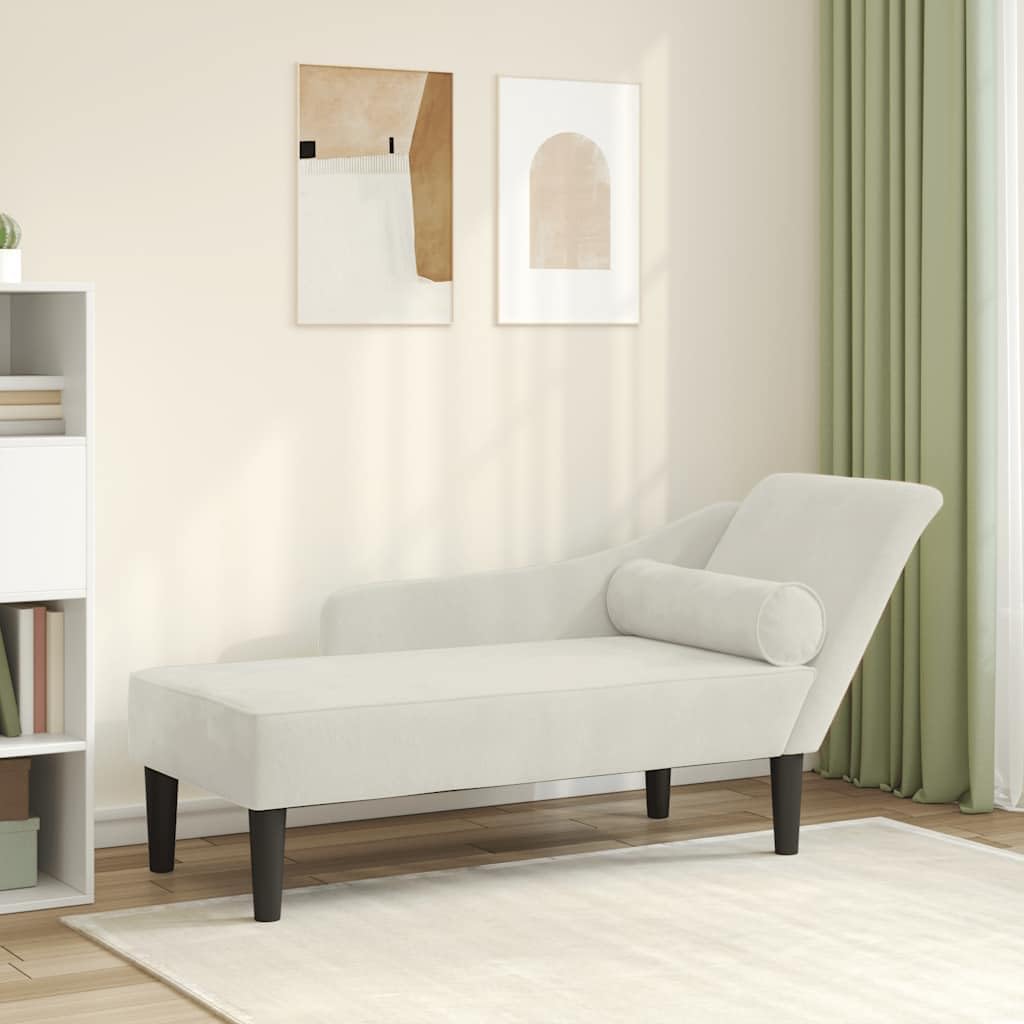 Chaise Longue – Lounge Sofa – Divan – Loungestoel – Zithoek Bank – Velvet Creme – Compact Formaat – Zacht Luxe Zitcomfort