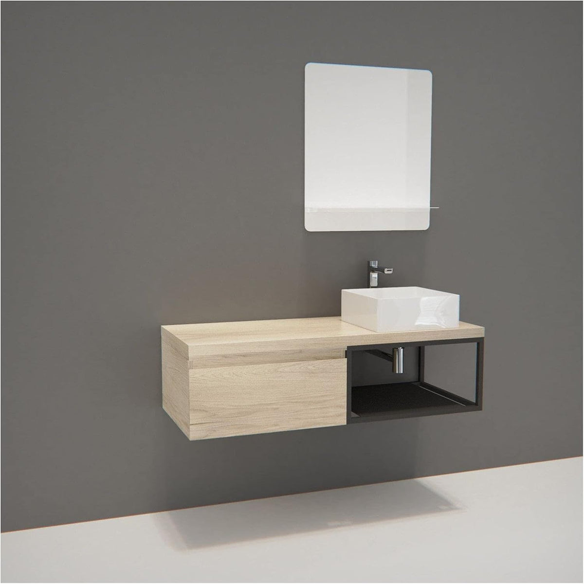Bathroom furniture, wood and metal, for hanging, 120 cm + washbasin + mirror - QUORE