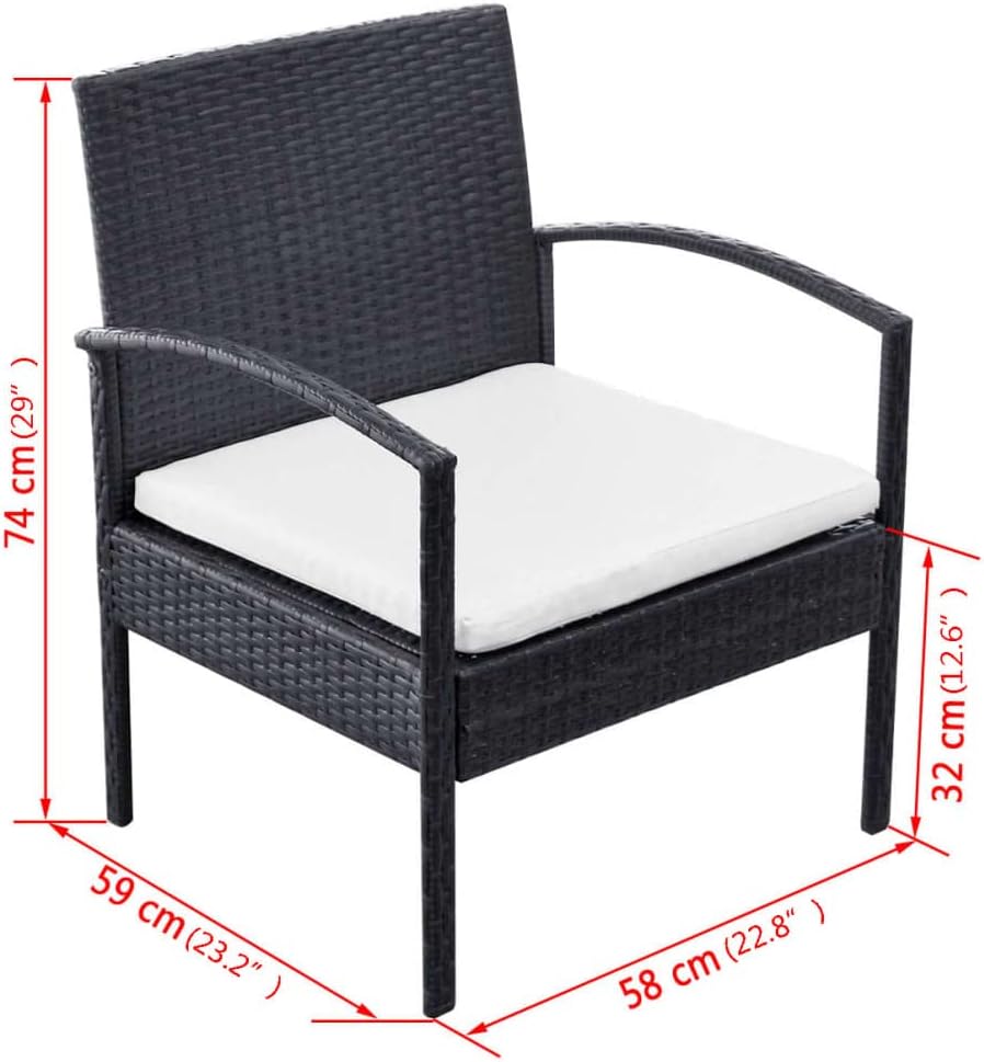 Lounge tuinmeubelset balkon meubelset tuinlounge set 4-dlg. tuin-loungeset met kussens polyrotan zwart - QUORE