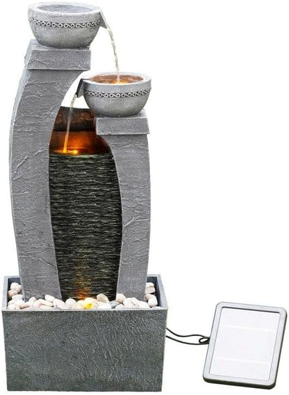 Teamson Home Buiten Tuin Water Fontein - Waterornament - Zonne-Energie - 2 Lagen Pot Ontwerp - Waterval - Tuindecoratie - Binnen & Buiten - Met Pomp - 34 x 22.9 x 76.2 (cm)