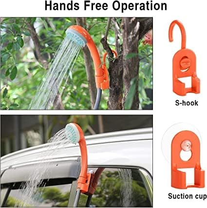 Draagbare campingdouche met 2200 mAh accu, USB-kabel, waterpomp, 1,8 m slang, zuignappen en haken, buitendouche voor kamperen, wandelen, reizen, tuin