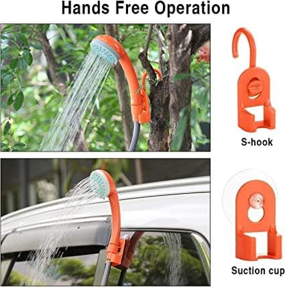 Draagbare campingdouche met 2200 mAh accu, USB-kabel, waterpomp, 1,8 m slang, zuignappen en haken, buitendouche voor kamperen, wandelen, reizen, tuin