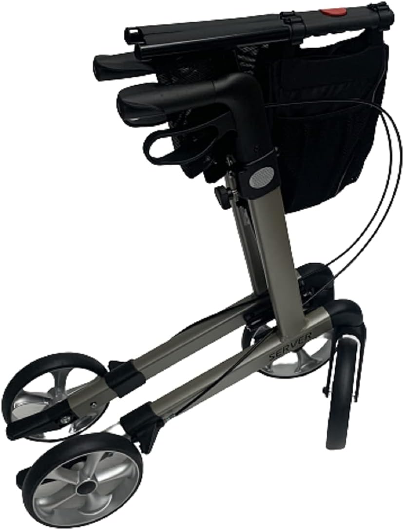 Rehasense 826247.CHAMP,Lichtgewicht rollator met 4 wielen, opvouwbaar, voor senioren, loophulp, rollator server L champagne, inklapbaar, in hoogte verstelbaar, hoogwaardige rollatoren