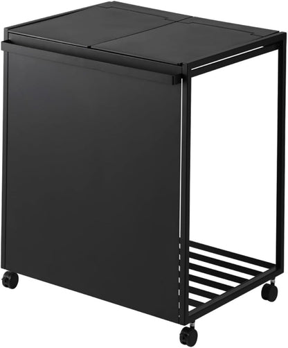 Yamazaki 1821 TOWER 2~Compartment Trash Can with Casters, black, Steel/Polypropylene/Nylon, 52 x 44 x 60 cm