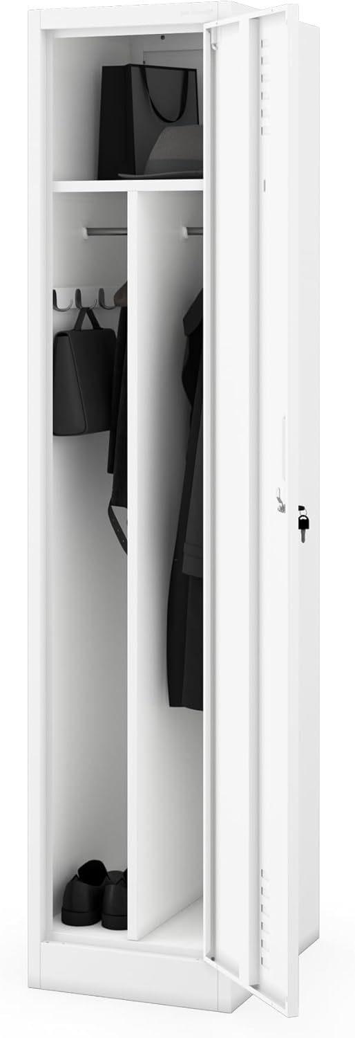 Jan Nowak Metal Clothes Locker Lockable Wardrobe for Dressing Room and Social Room with Partition Ventilation Hooks and Clothes Rail Robust Locker Cabinet 180 x 50 x 40 cm - QUORE