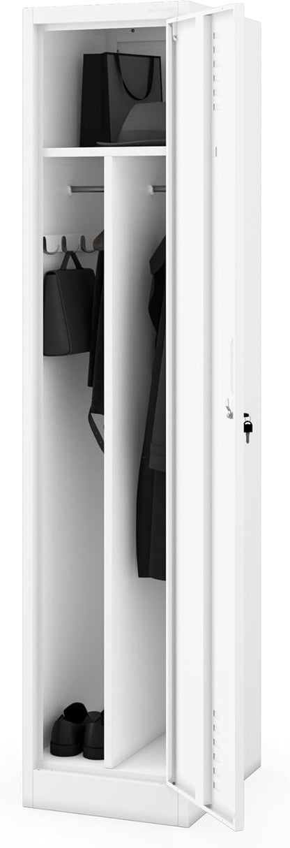 Jan Nowak Metal Clothes Locker Lockable Wardrobe for Dressing Room and Social Room with Partition Ventilation Hooks and Clothes Rail Robust Locker Cabinet 180 x 50 x 40 cm - QUORE