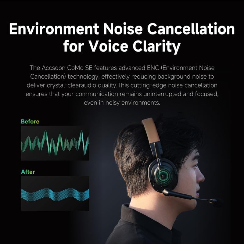 Accsoon Como SE Wireless Intercom Headset System, 2,4 GHz Full duplex communicatie, 1312 ft/400 m bereik, externe antenne, ENC, 30+ uur batterijduur, slechts 1 pc-host-headset
