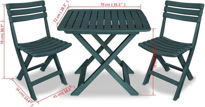 3-Piece Bistro Set Foldable Plastic Green Garden Furniture Set Bistro Set with Chairs and Table Balcony Furniture Set Outdoor Furniture Set for Patio, Garden, Balcony - QUORE