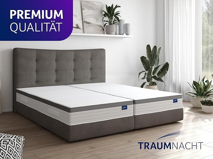 Traumnacht Exclusieve 7-zone 1.000 pocketveringmatras, Stiftung Warentest testoordeel goed - Uitgave 10/2023, 23 cm premium hoogte, Öko-Tex gecertificeerd, hardheidsgraad 3 (H3), 140 x 200 cm