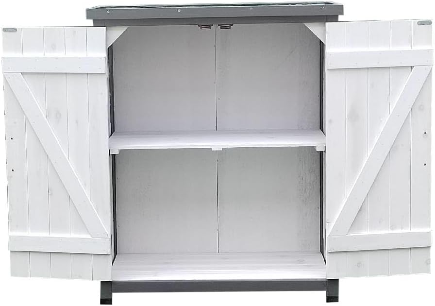 Melko Garden cabinet, white/grey, tool shed with 2 doors, storage cabinet - QUORE