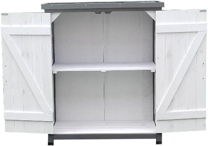 Melko Garden cabinet, white/grey, tool shed with 2 doors, storage cabinet - QUORE