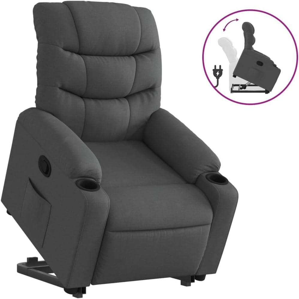 Relaxstoel – TV Stoel – Fauteuil – Sta-Op Stoel – Relaxfauteuil – Elektrische Opsta-Ondersteuning – Handmatig Verstelbare Rug- En Voetensteun – Donkergrijze Polyester Bekleding