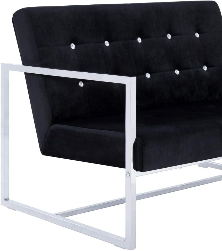 Tidyard 2-seater fabric corner sofa with chrome armrests and black velvet - QUORE