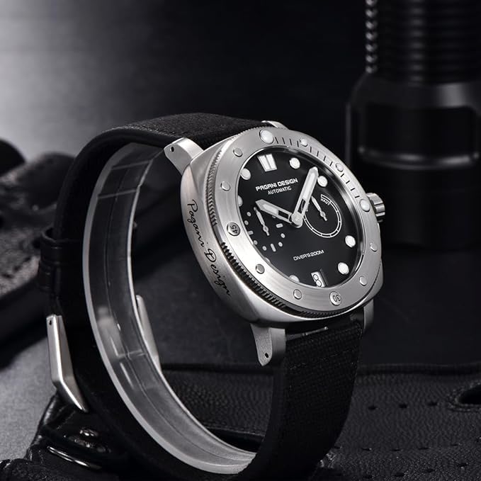 Pagani Design 1767 Automatisch herenhorloge, synthetische saffier-roestvrijstalen behuizing, 20 bar, waterdichte leren armband, casual herenhorloge