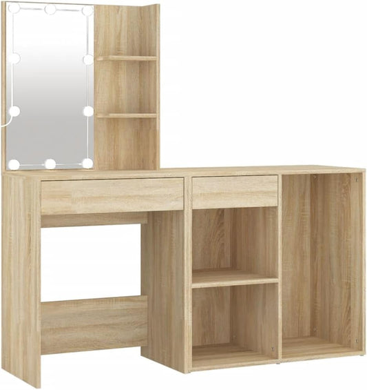 vidaXL Dressing table with cabinet and LEDs processed wood sonoma oak