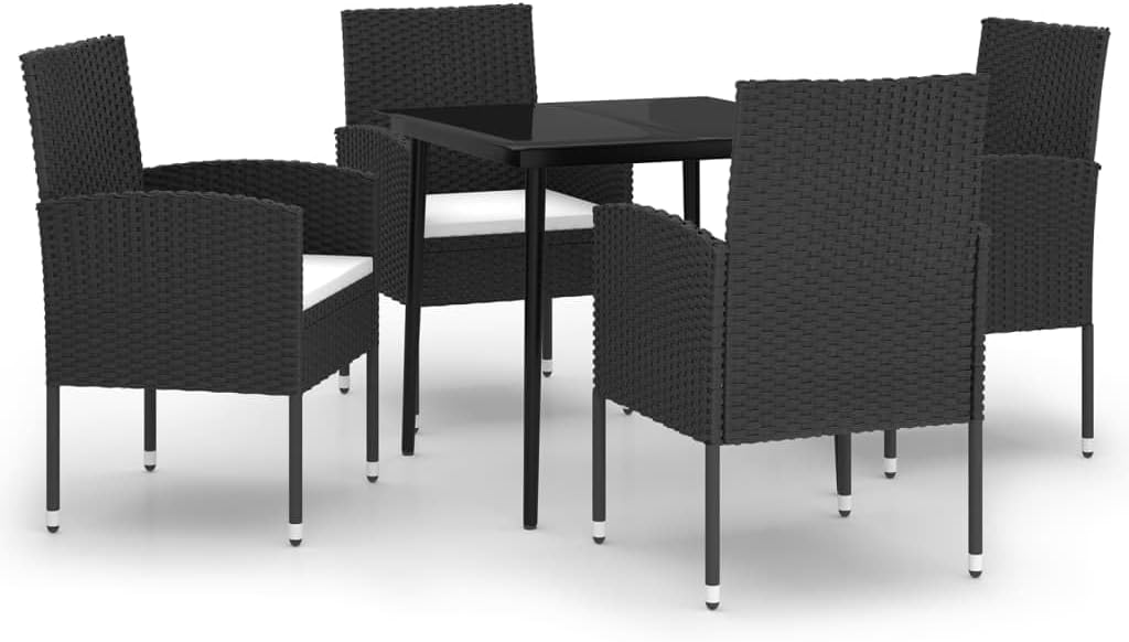 5-delige tuin-eetgroep, zwart, loungeset terrasmeubels voor tuin, terras, balkon, maat 80 cm, tafellengte 99620 - QUORE
