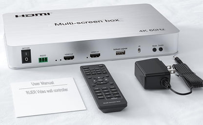 Video Wall Controller 2x2 4K60HZ, HDMI 2.0, 3840x2160@60Hz, 14 modi, remote & RS232-bediening, met out-audio en geheugen