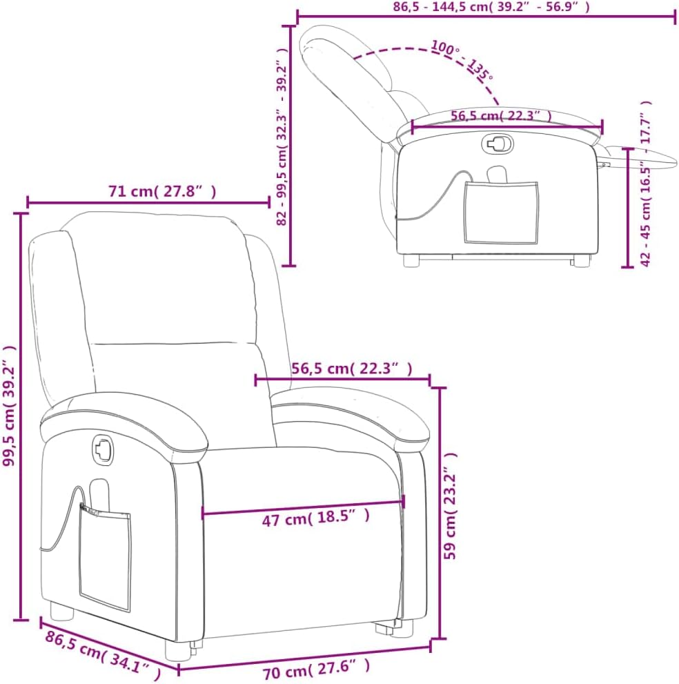 Massagestoel – Verstelbare Fauteuil – Sta-Op Stoel – Relaxstoel – Eenpersoonsstoel – Echt Leer – Elektrische Heffunctie – 6 Vibratie-Massagepunten
