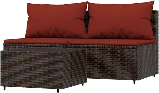 vidaXL 3 Piece Lounge Set with Cushions Poly Rattan Brown Garden Set Rattan Garden Set Lounge Furniture Set Rattan Lounge Set Garden Furniture Set - QUORE