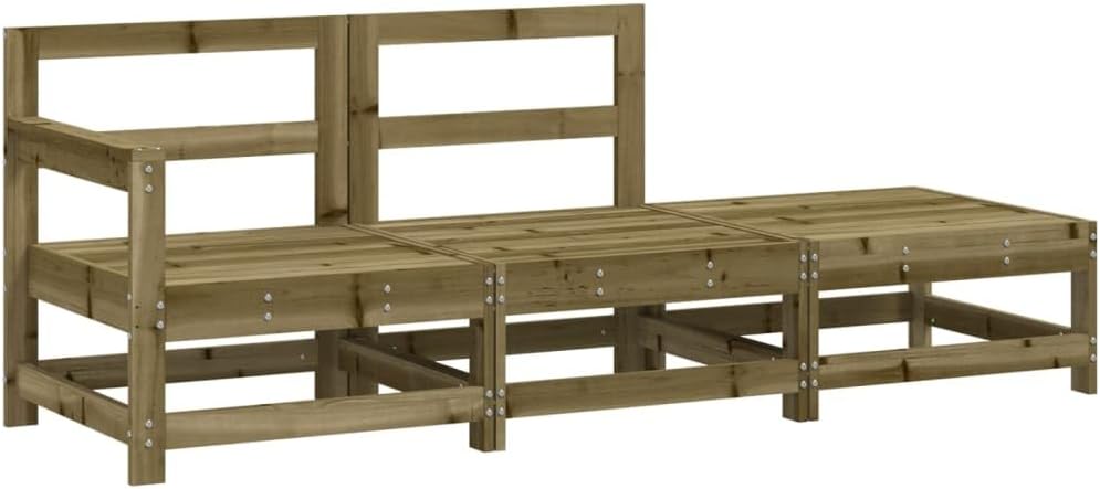 3-delige loungeset van grenenhout, geïmpregneerd tuinmeubelset, outdoor balkonset, terrasmeubels, tuinlounge, zitgroep voor terras, balkon, tuin -B - QUORE
