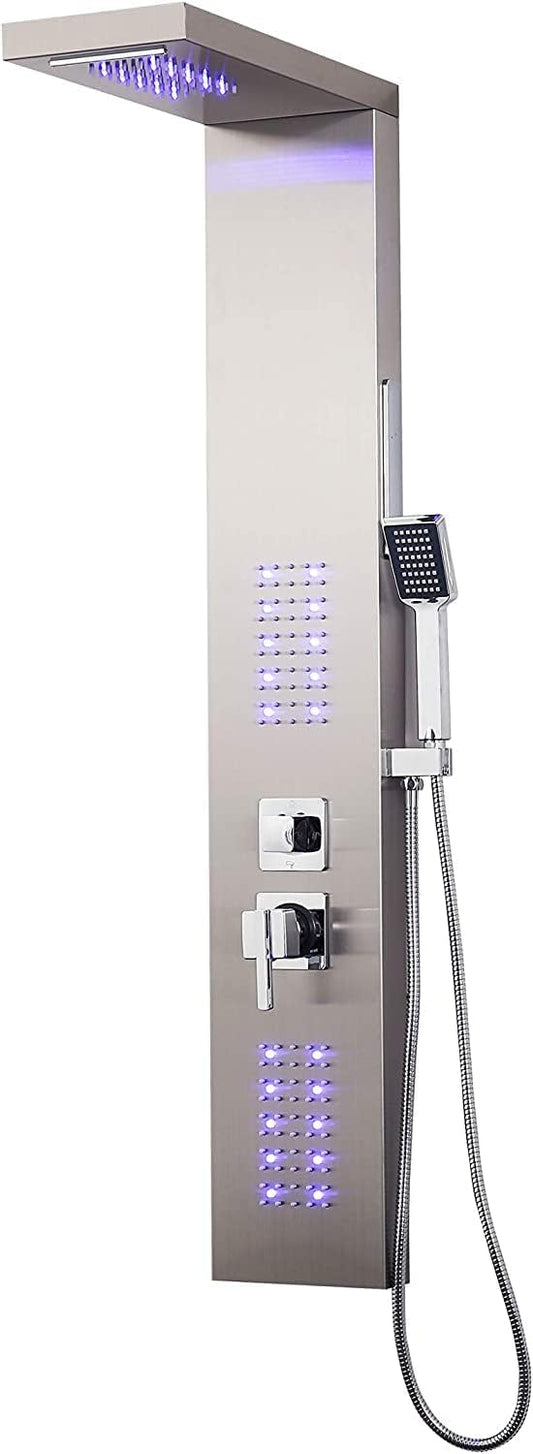 Elbe® LED-douchepaneel in geborsteld 304 roestvrij staal met 4 functies voor nog meer wellness en ontspanning in uw eigen badkamer