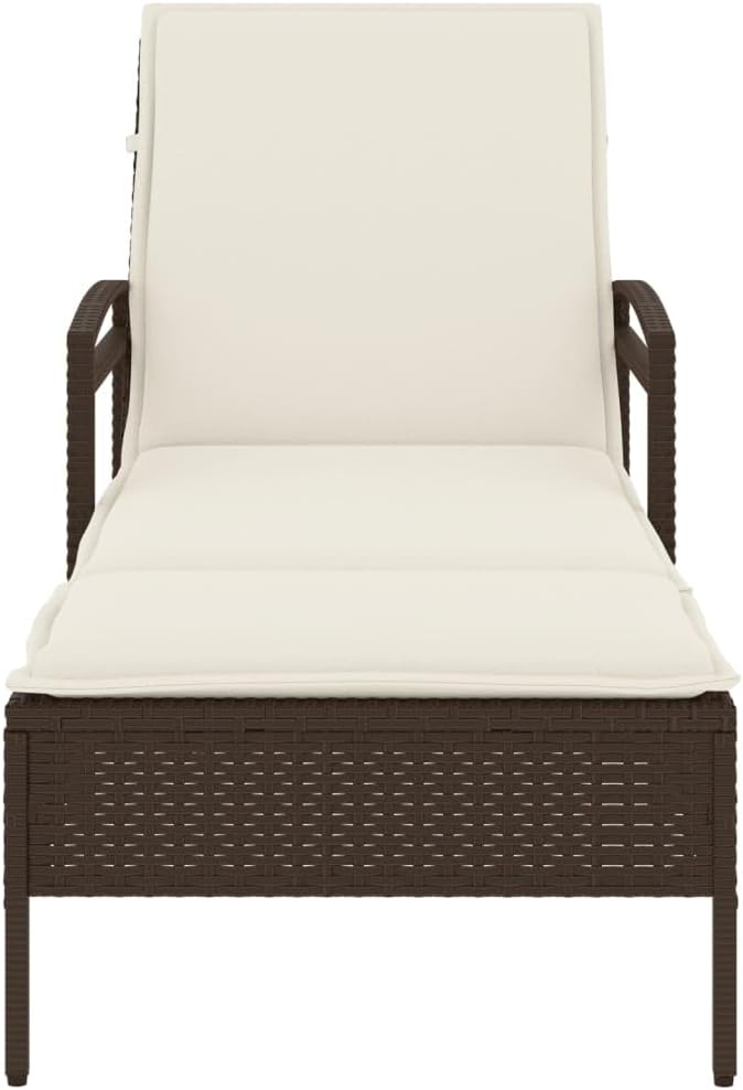 Sun Lounger with Cushion, Poly Rattan, Brown, 63 x 200 x 81 cm, Garden Lounger, Outdoor Pool Lounger, Sun Lounger, Garden Lounger, Beach Chair, 368300 - QUORE